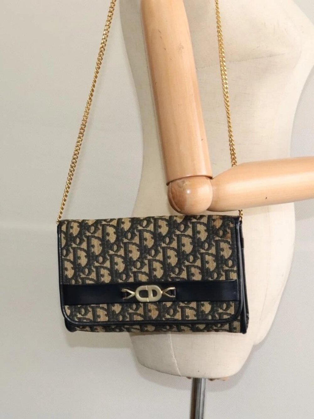 Christian Dior Trotter Canvas Chain Shoulder Bag Navy